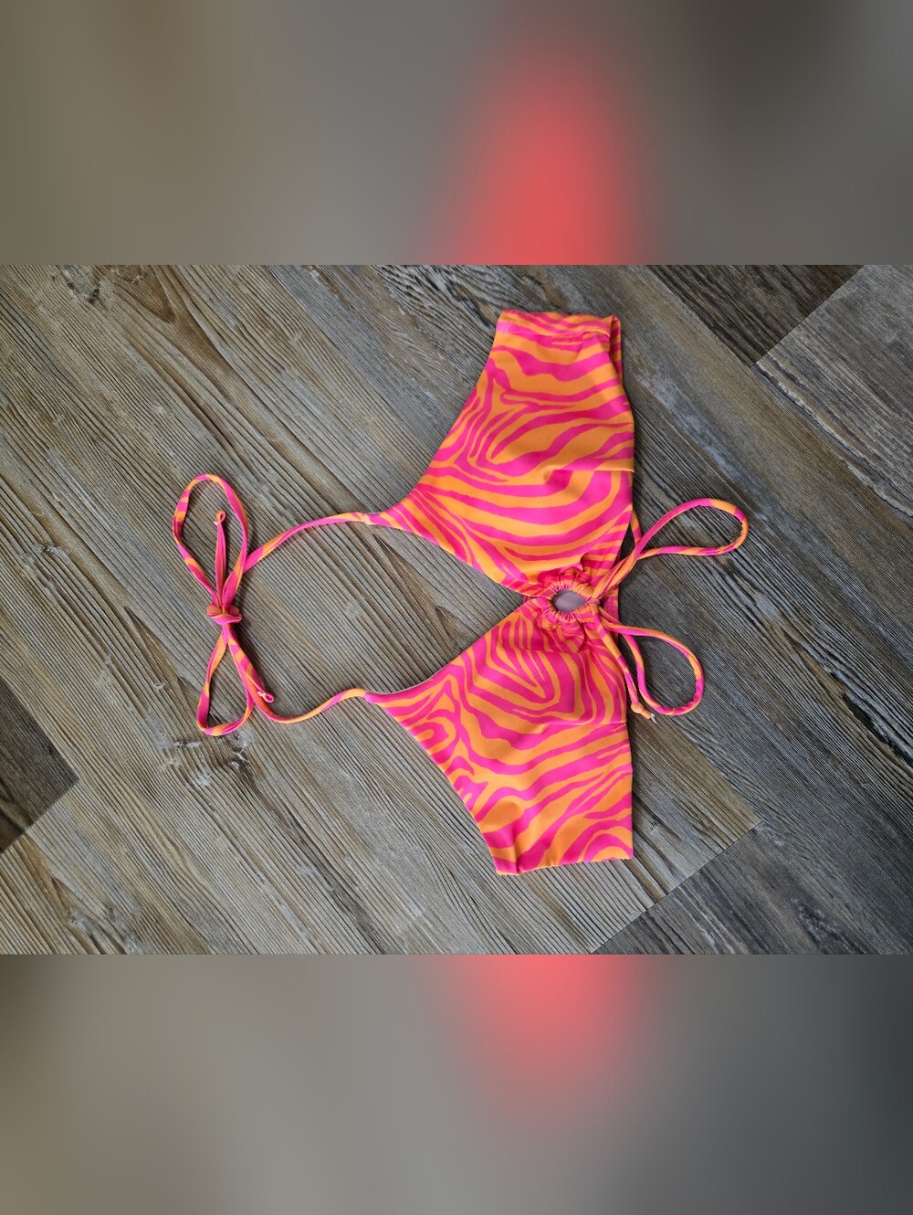SHEIN Pink and Orange Zebra Ring Cutout Bikini Top